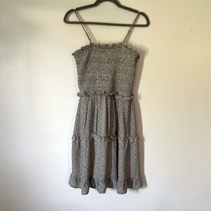 Jessica Simpson Black & White Patterned Stretch Bodice Tiered Skirt Ruffle Dress